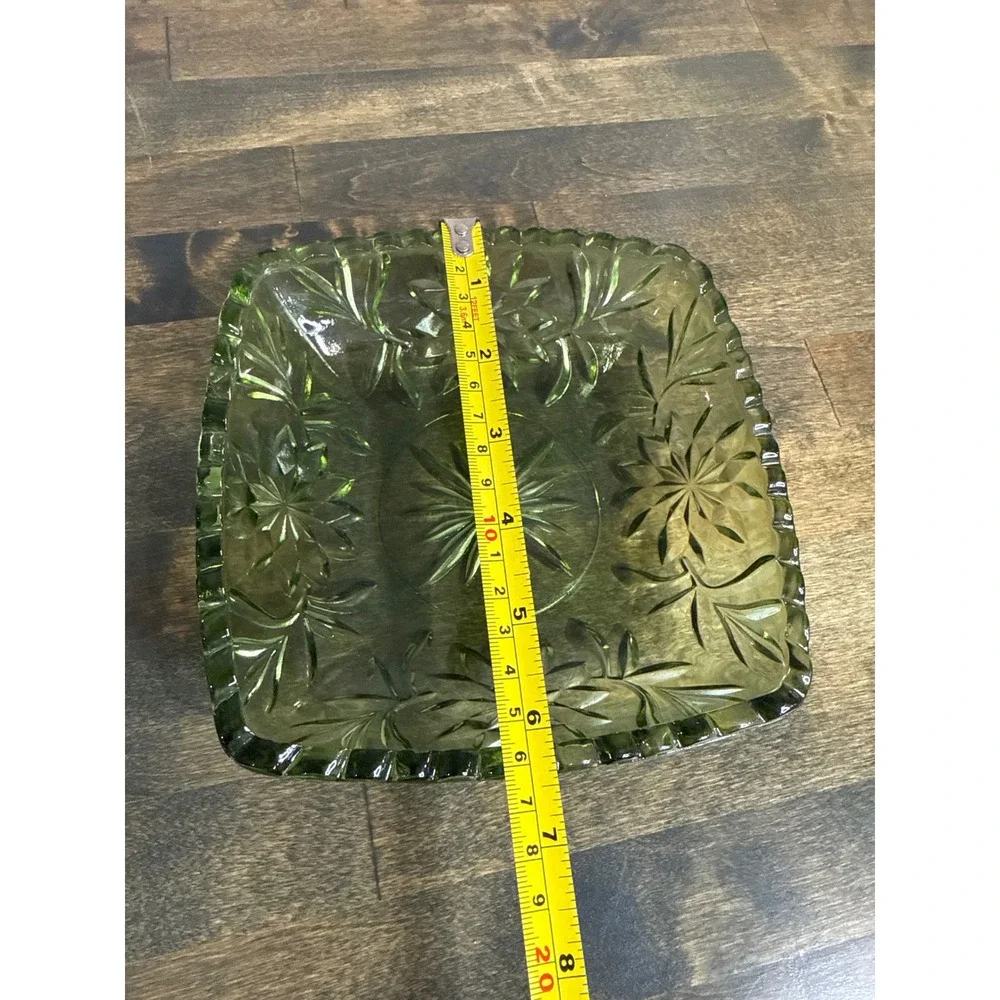 Vintage Hazel Atlas Green Glass Starburst Square‎ Dish Ashtray